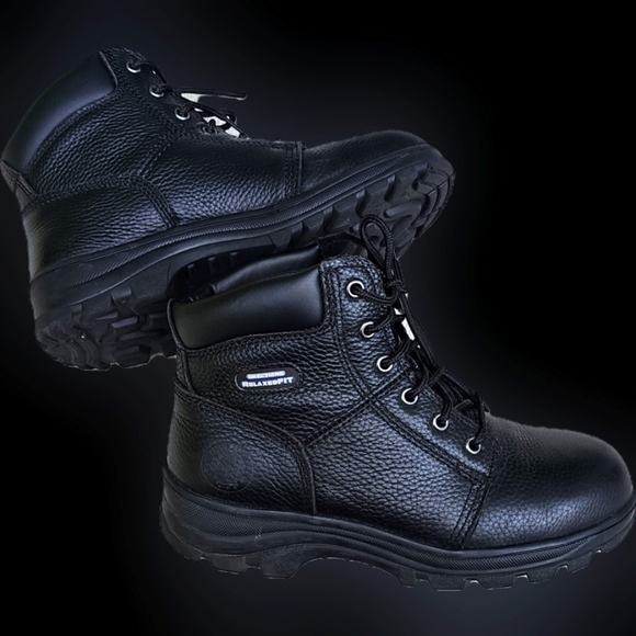 Sketchers Relaxed Fit Black Leather Workboots Size 9 - Picture 1 of 12